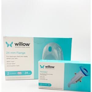 Willow Breast Pump Lot Flextube 2 Pack & Willow Flange 24mm 2 Pk Bundled Set New